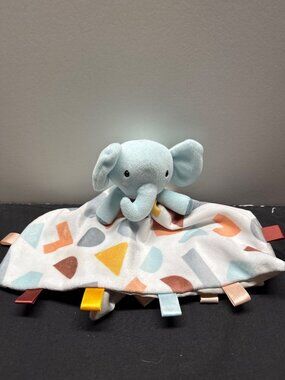 Parents Choice Bleu Elephant Lovey Security Blanket Tags 12"x12" Multi-Color Sha